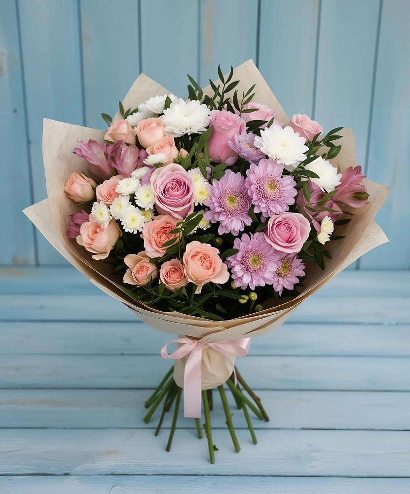 Букет цветов из: Хризантемы, Розы и Альстромерии в Кировграде