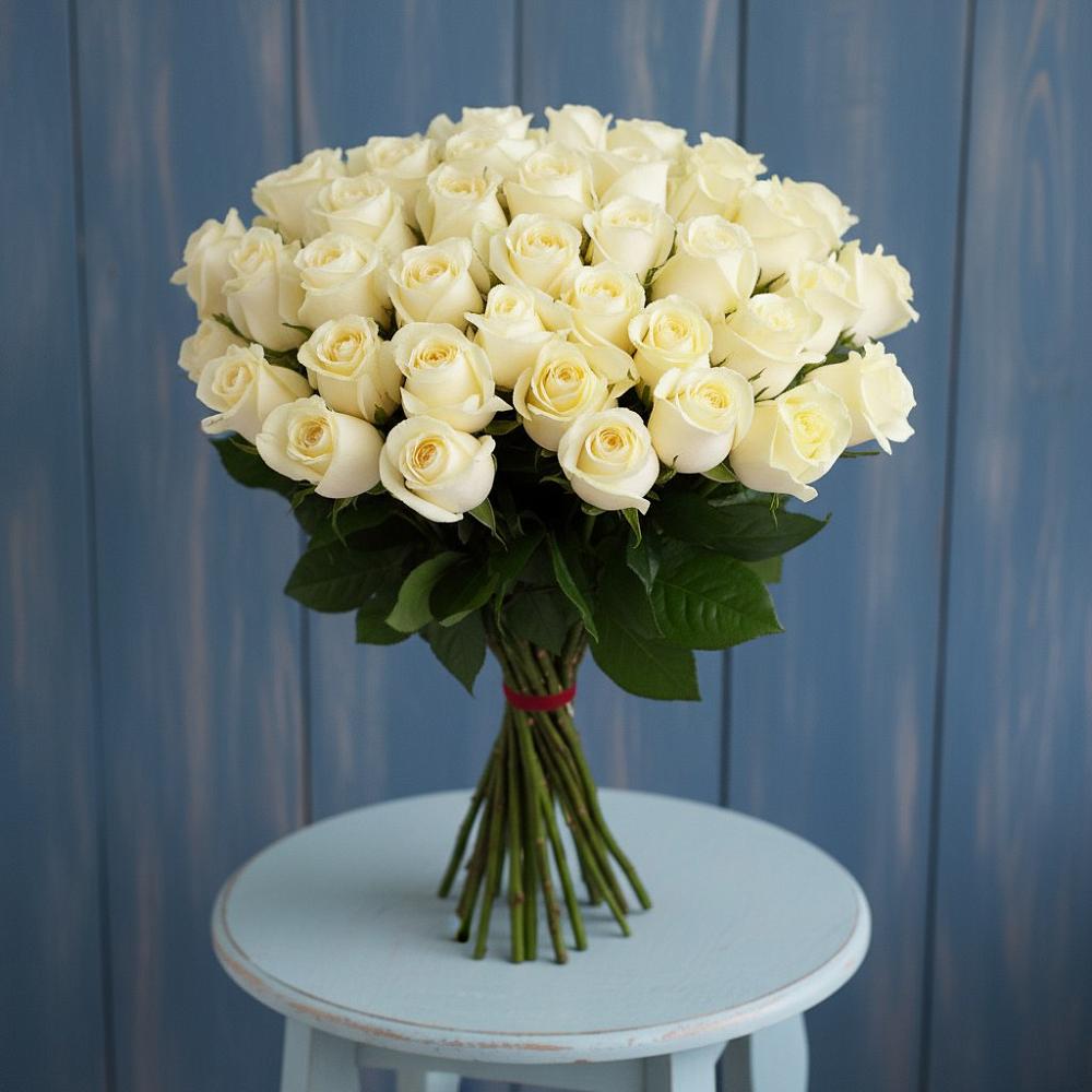 Букет 51 Белая роза Эдлесс Лав в Кировграде