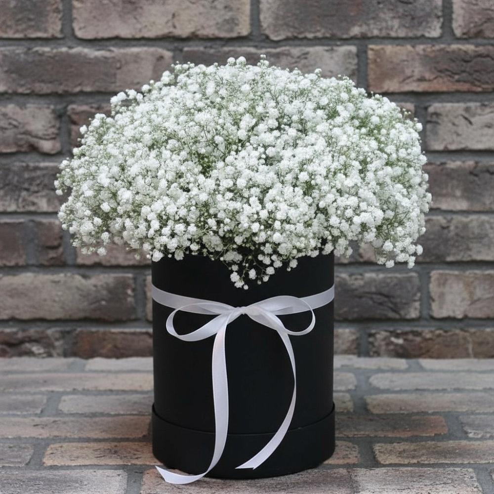 Цветочная композиция из Гипсофила в шляпной коробке в Кировграде