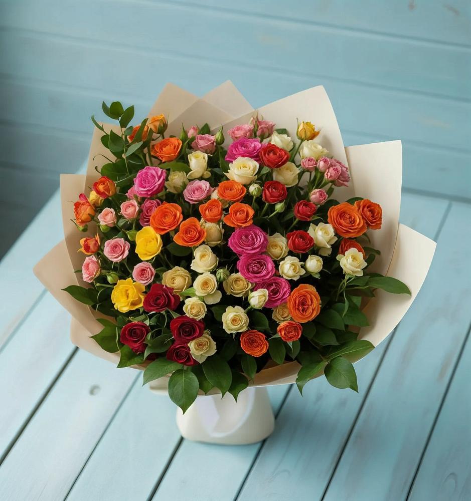 Букет Микс из разноцветных кустовых роз в Кировграде