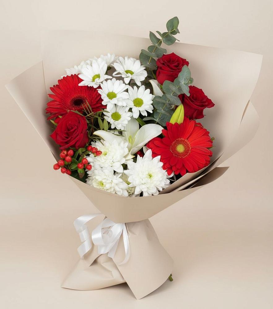 Букет цветов из: Розы, Хризантемы, Герберы и Лилии в Кировграде