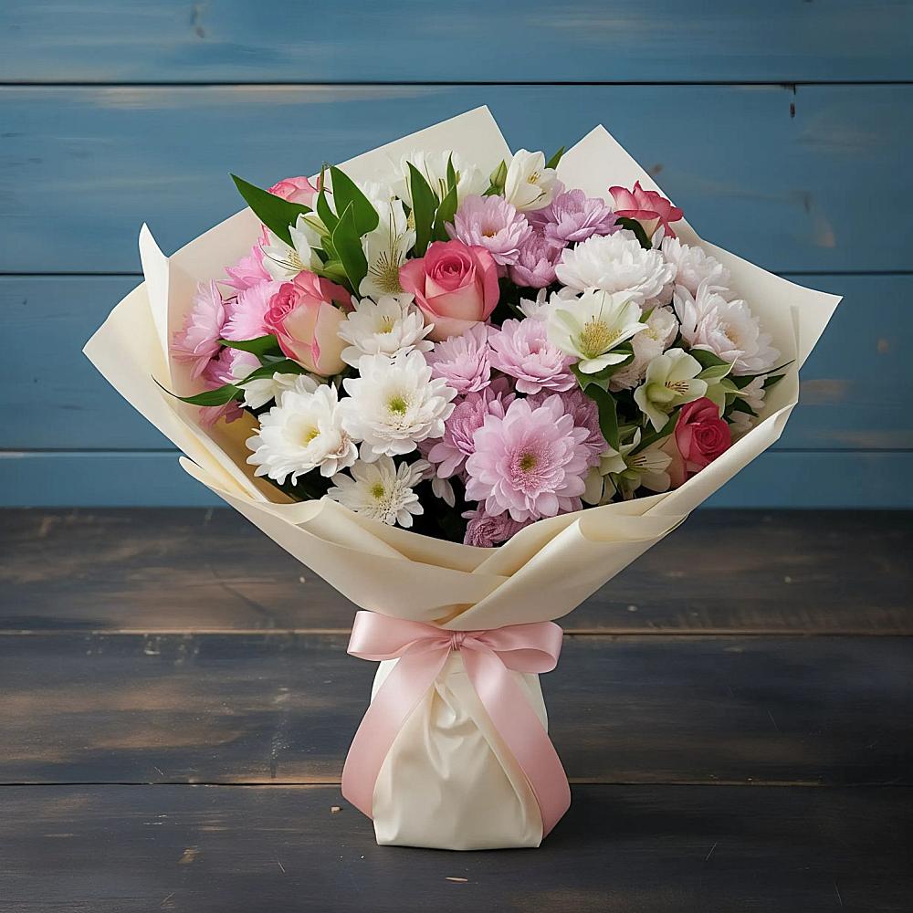 Букет цветов из: Хризантемы, Альстромерии и Розы в Кировграде